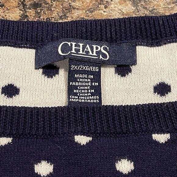 Chaps Sweater 3/4 Sleeve Polka Dot Cottage Preppy Classic Feminine Retro Blue 2X - Picture 3 of 7
